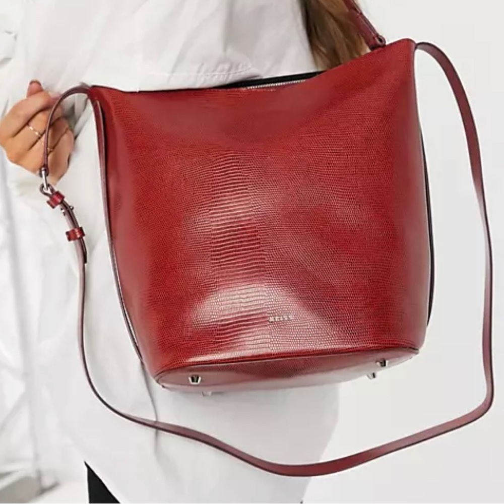 Reiss Hudson Lizard Embossed Leather Bucket Bag